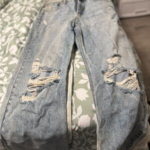 Sneak Peek Light Blue Distressed Straight Leg Jeans